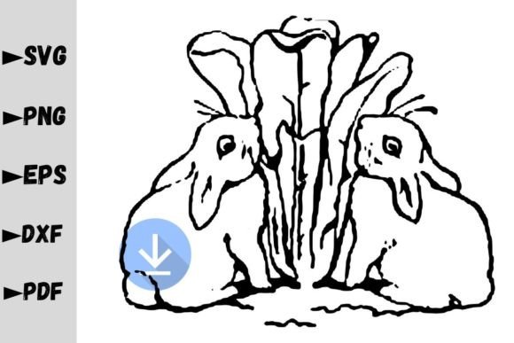 Bunnies Eating Silhouette, Bunny SVG for Crafts and Graphics
